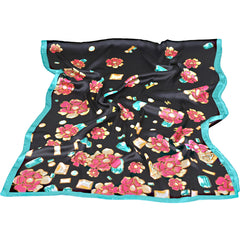 Black flower print silk scarf