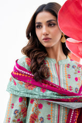 Pastel Floral Print Lawn 3-Piece Suit with Vibrant Scarf