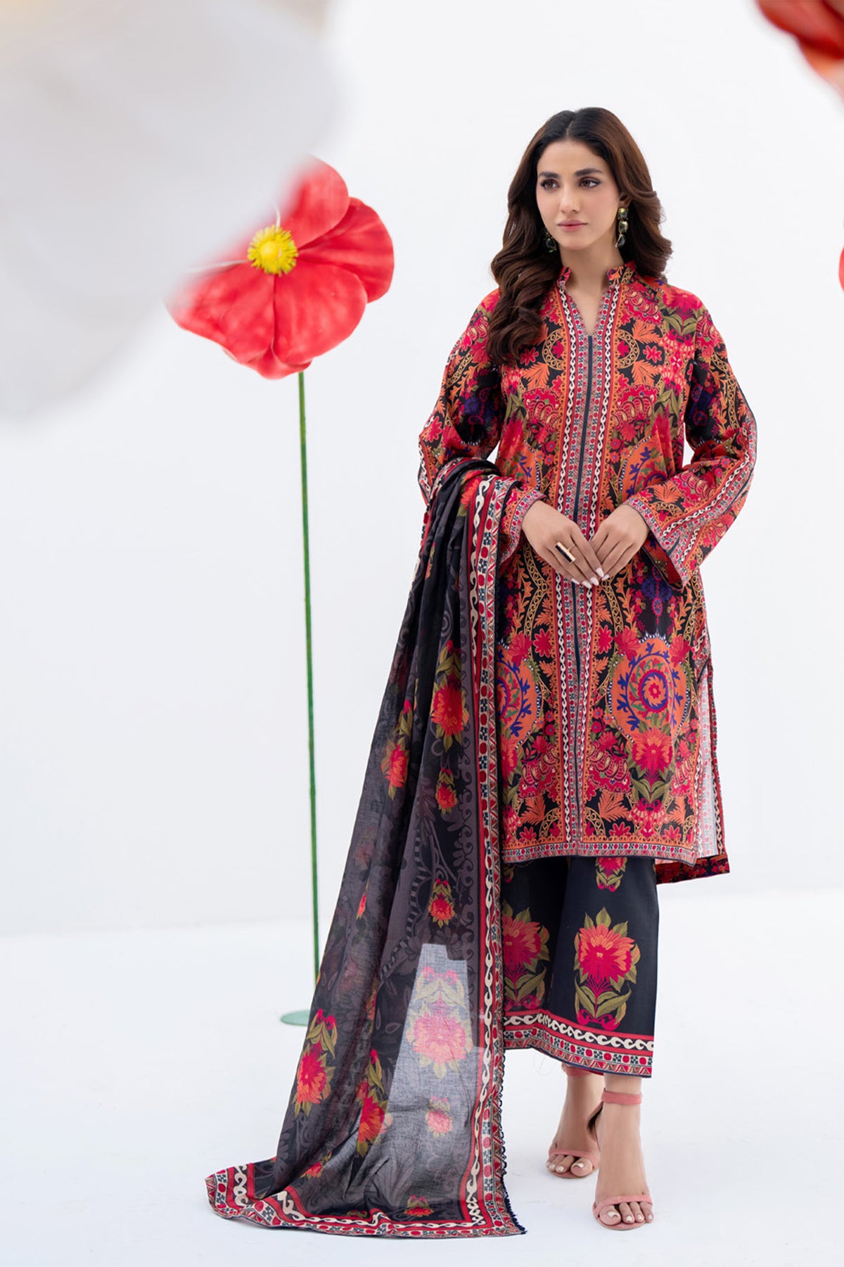 Crimson Bloom Printed Lawn Suit