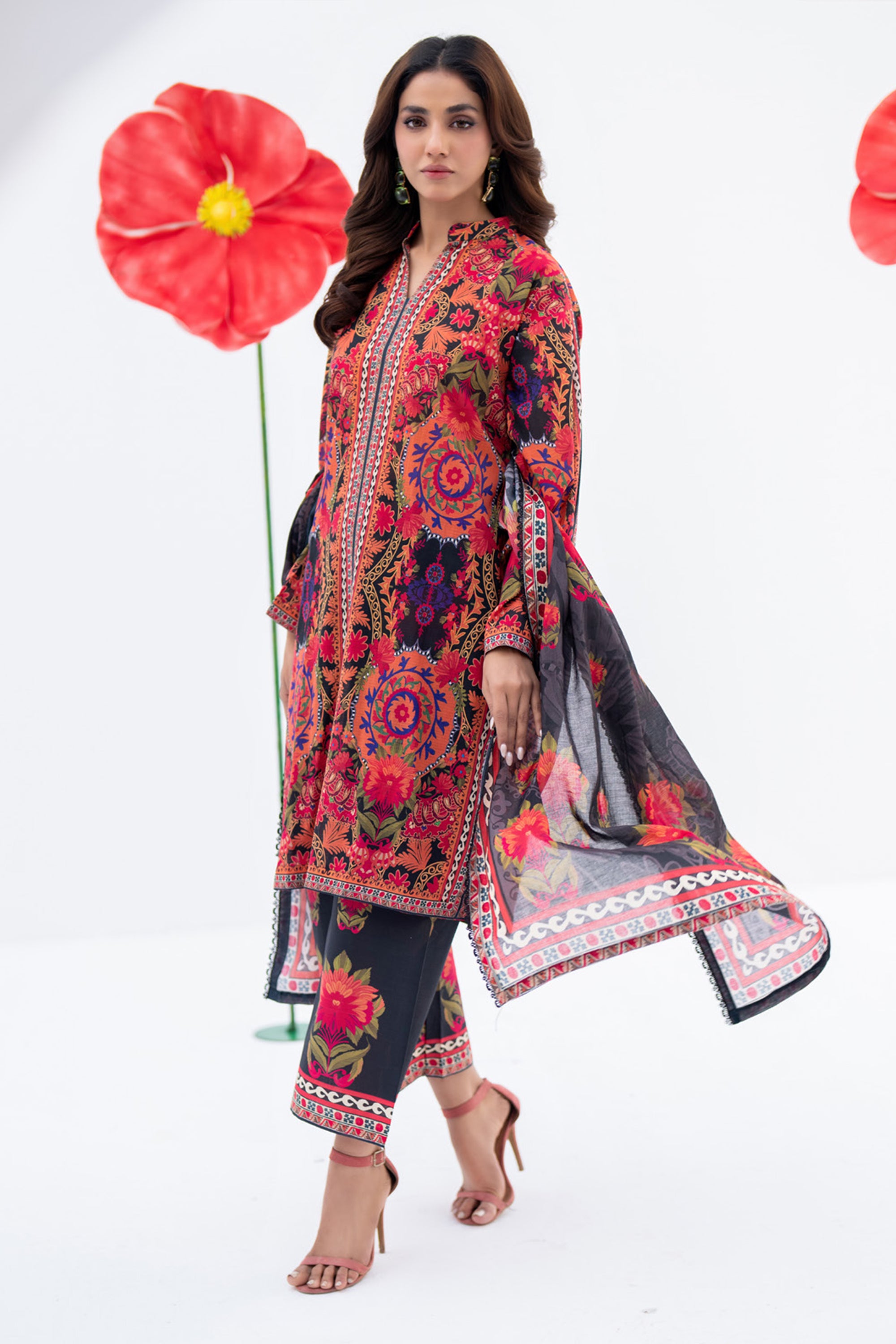 Crimson Bloom Printed Lawn Suit