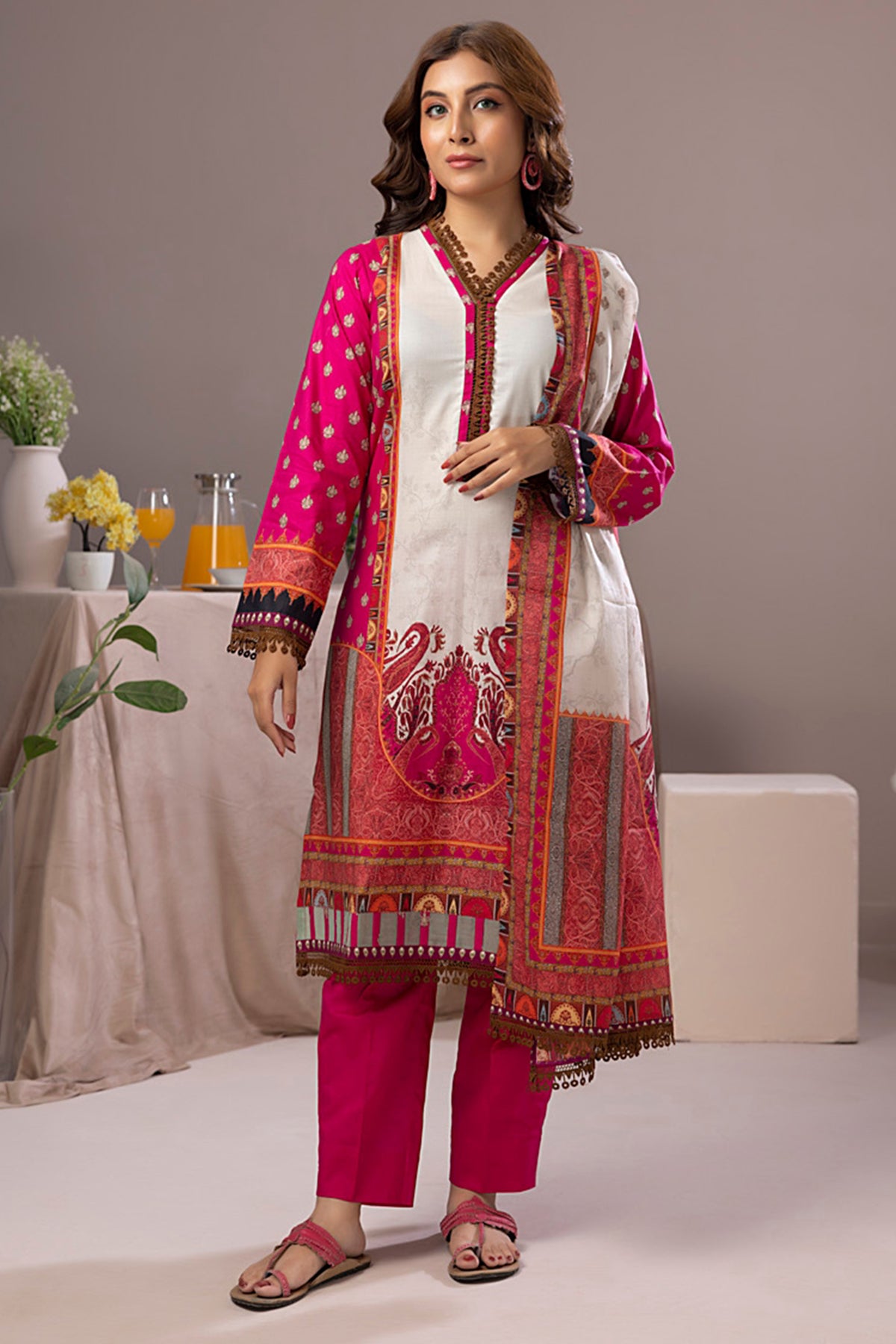 Salina Weaving Dobby Pink and White Ethnic