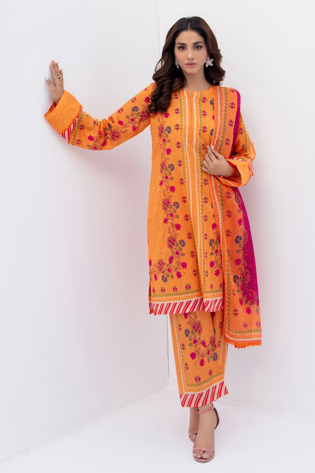 Tangerine Bloom Printed Lawn Suit