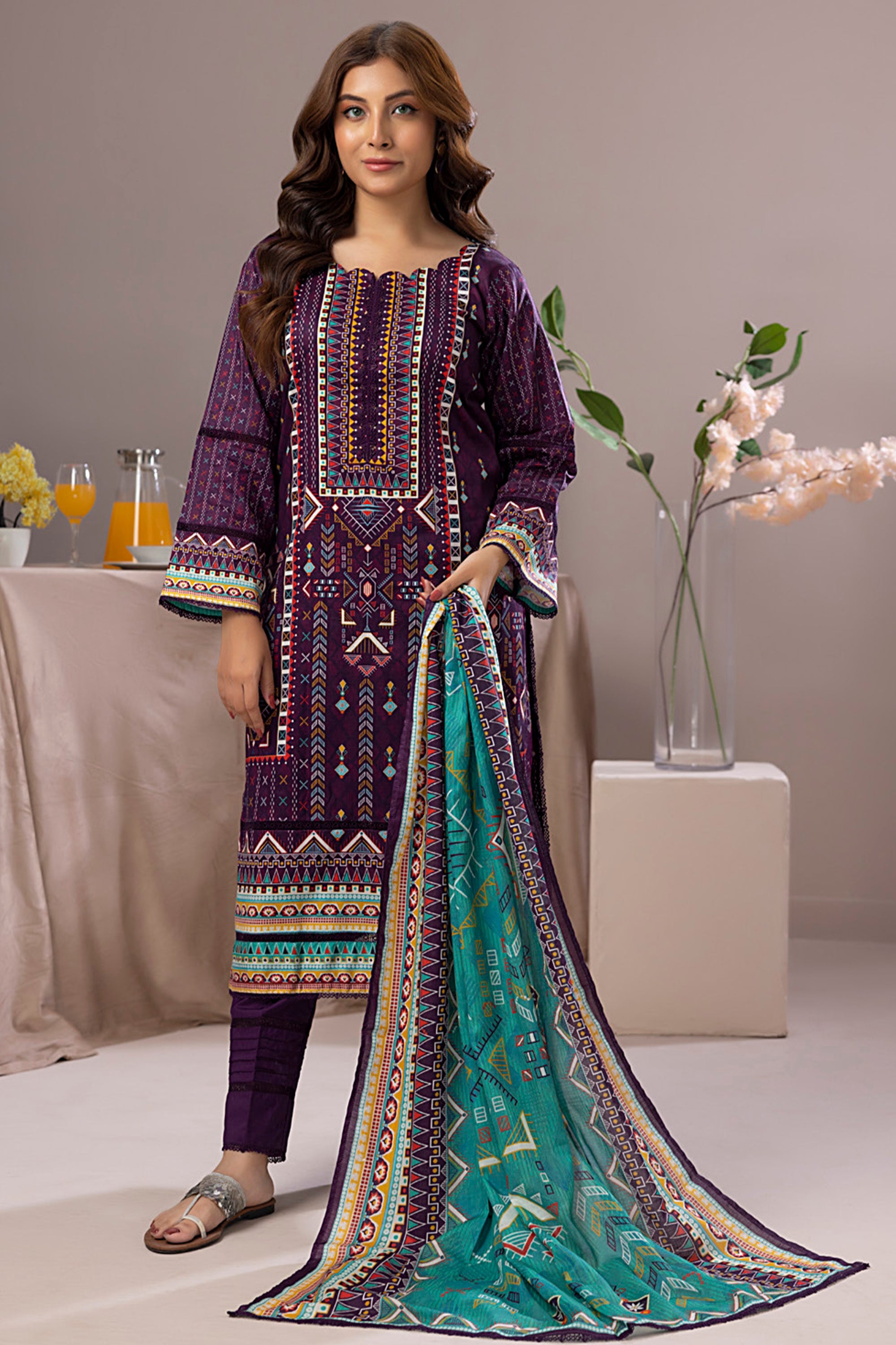 Salina Weaving Dobby Purple Ethnic Suit