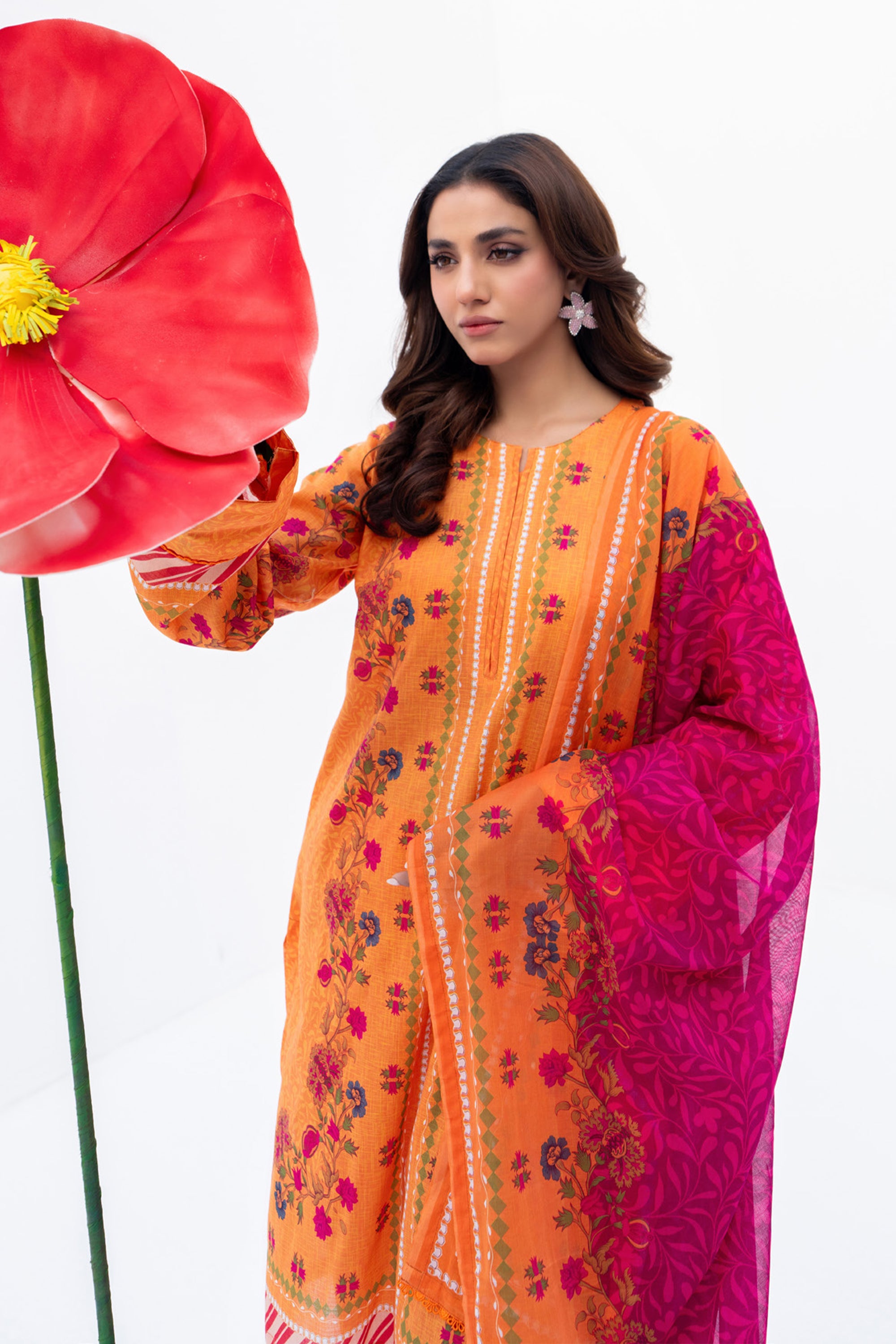 Tangerine Bloom Printed Lawn Suit