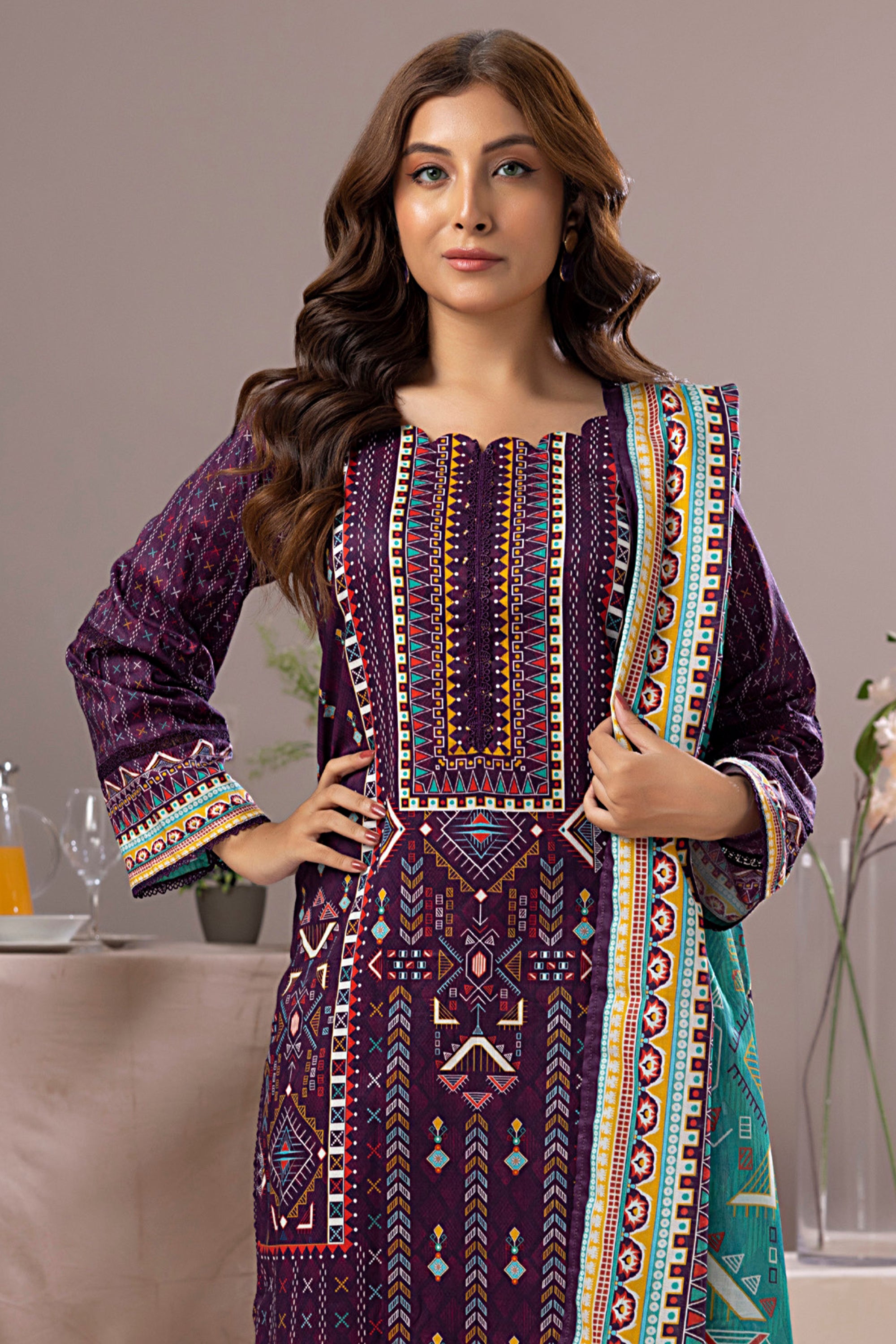 Salina Weaving Dobby Purple Ethnic Suit