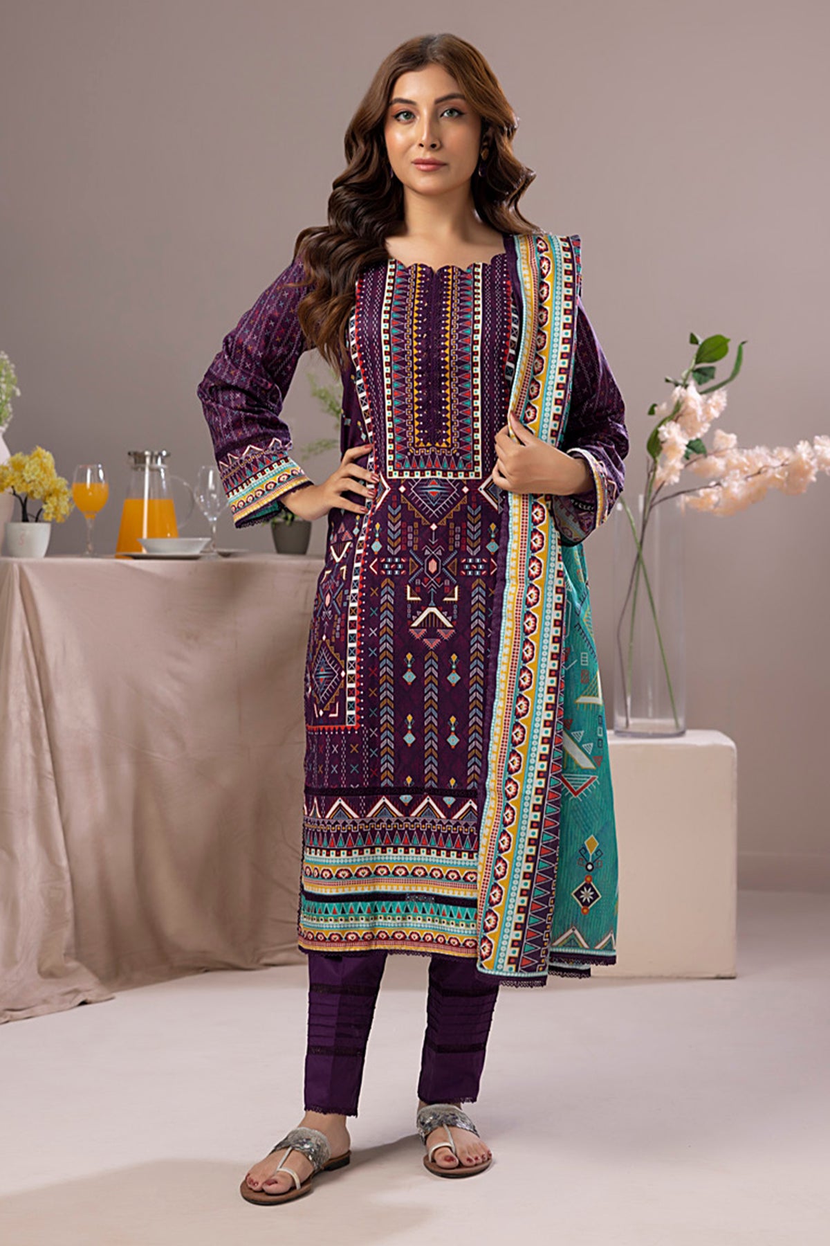 Salina Weaving Dobby Purple Ethnic Suit