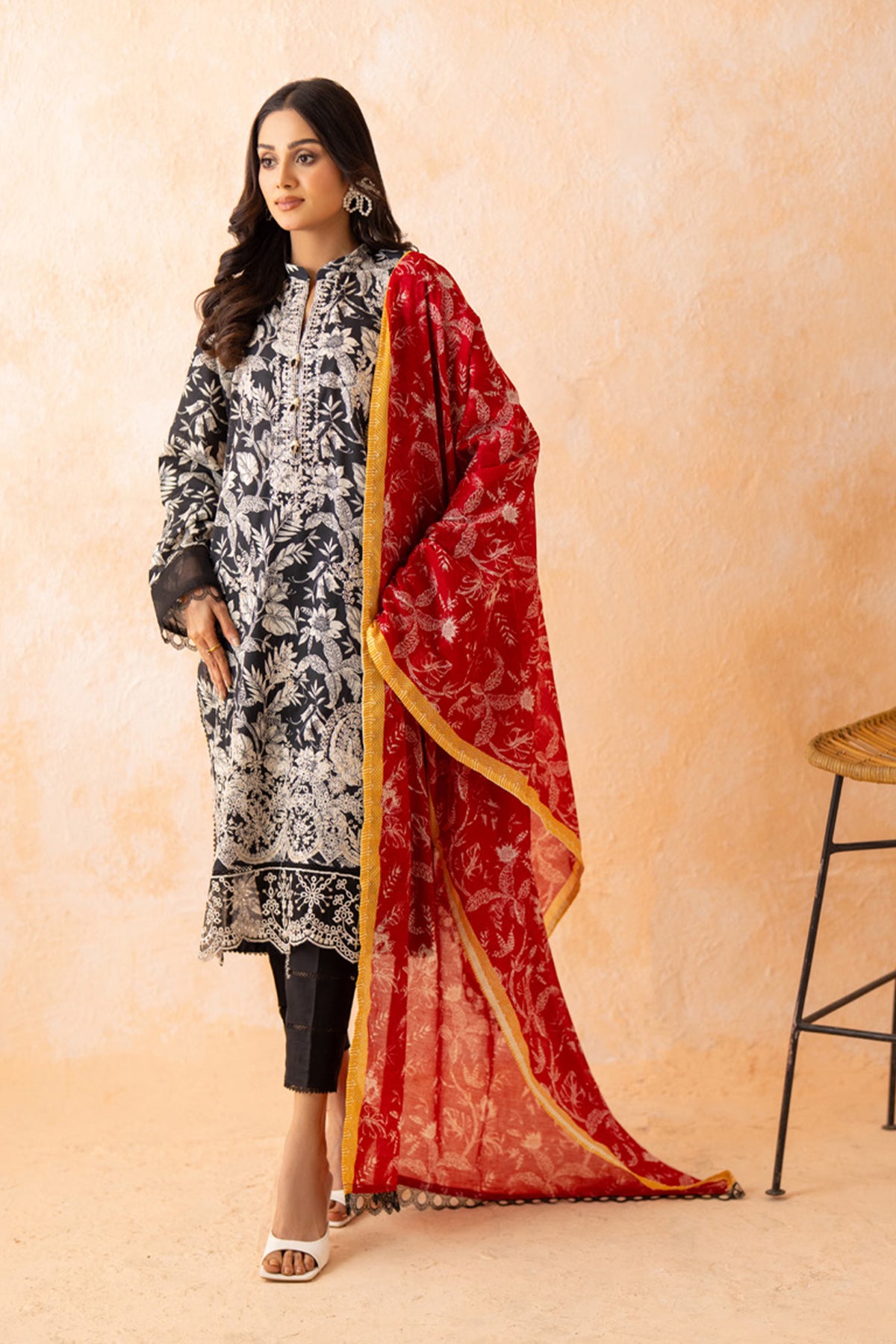 Lunar Bloom Scarlet Whisper Lawn Suit