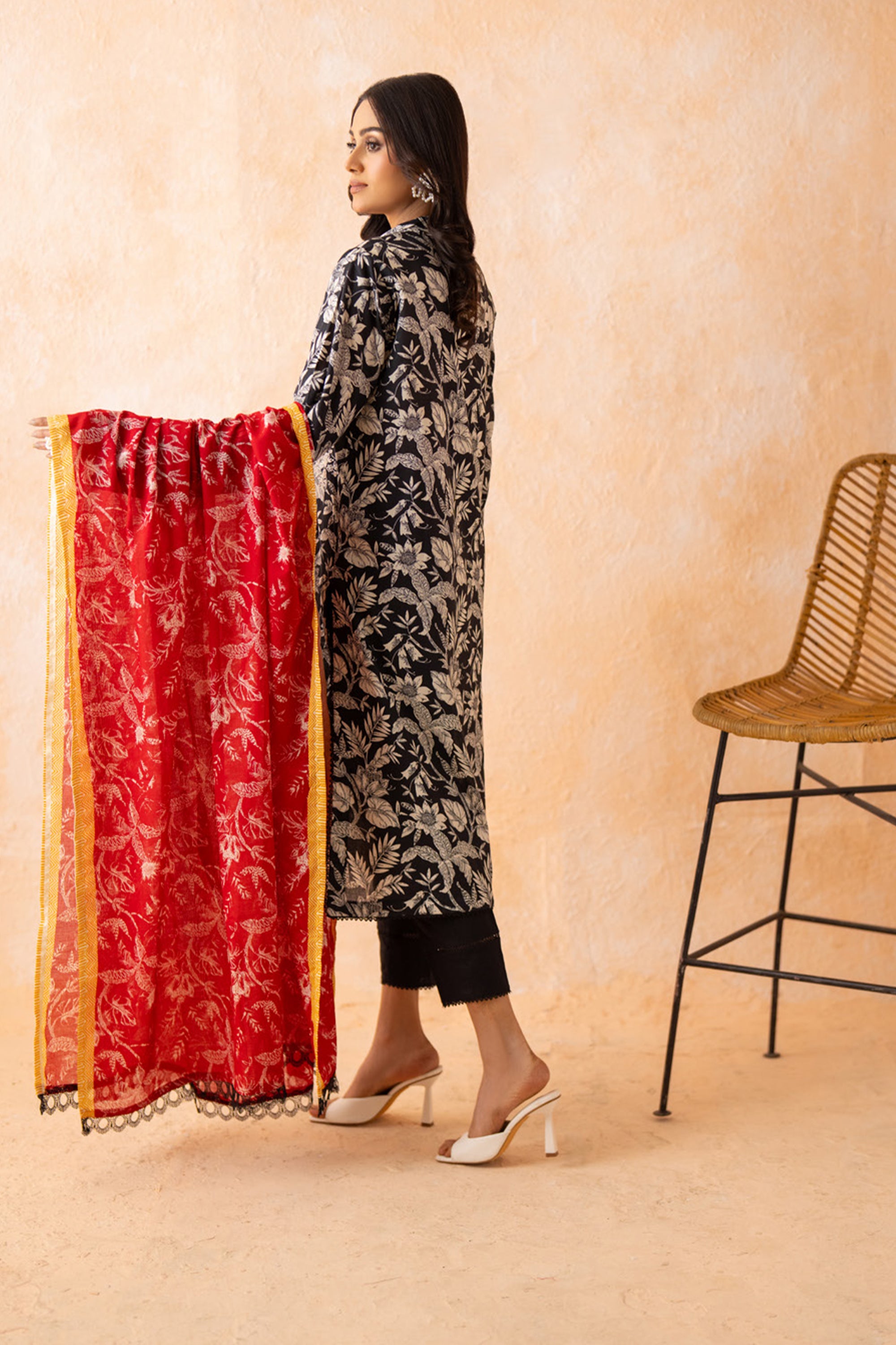Lunar Bloom Scarlet Whisper Lawn Suit