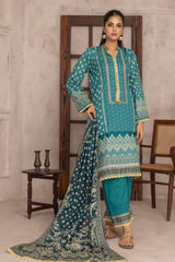 Salina 3PC Printed Lawn Suit-ST Graceful Teal Ensemble