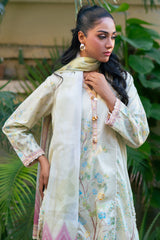 Stylish Pastel Floral Lawn Set with Border