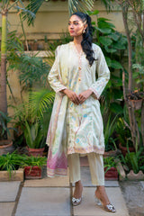 Stylish Pastel Floral Lawn Set with Border