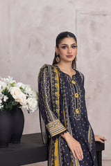 Salina Digital Printed Lawn Navy Blue and Gold