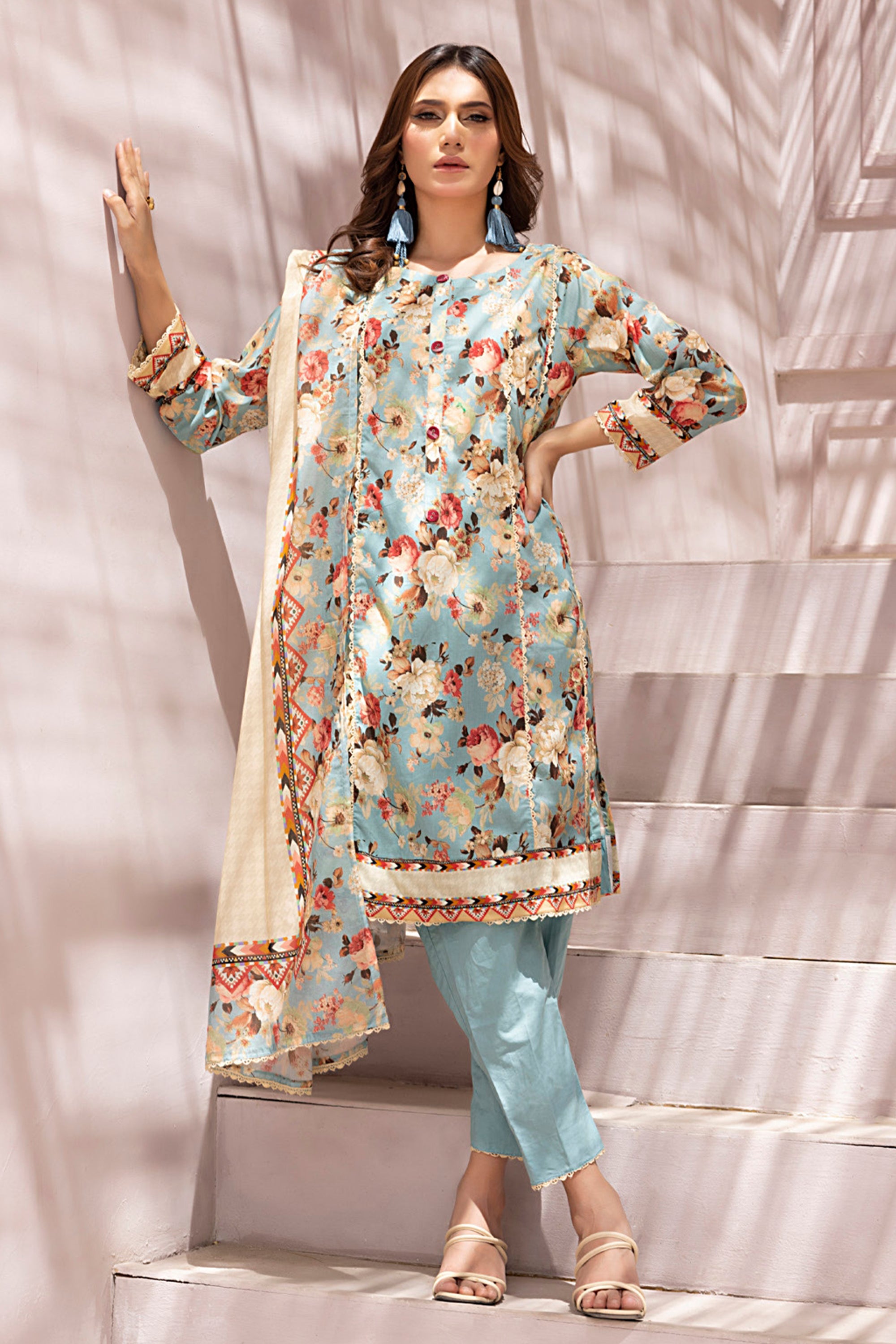Seaside Bloom Watercolor Lawn Suit