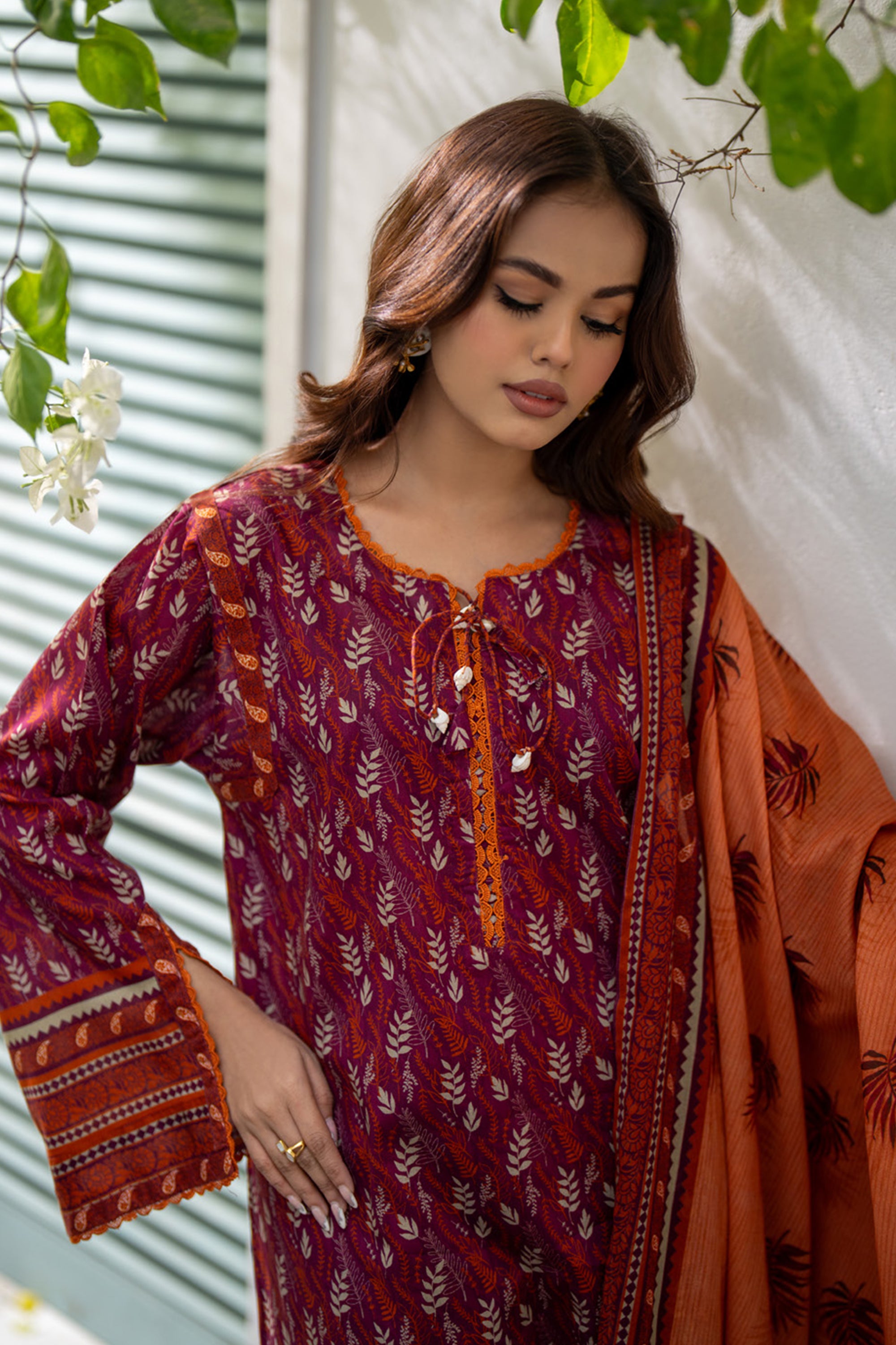 Salina Maroon Printed Unstitched 3-Piece Lawn Suit by Regalia Textile