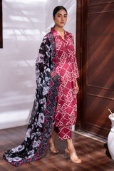 Identic Separates Lawn With Bamber Dupatta Crimson Geometry