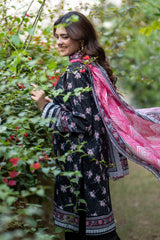 Salina Black & Pink Printed Unstitched 3 Piece Lawn Suit