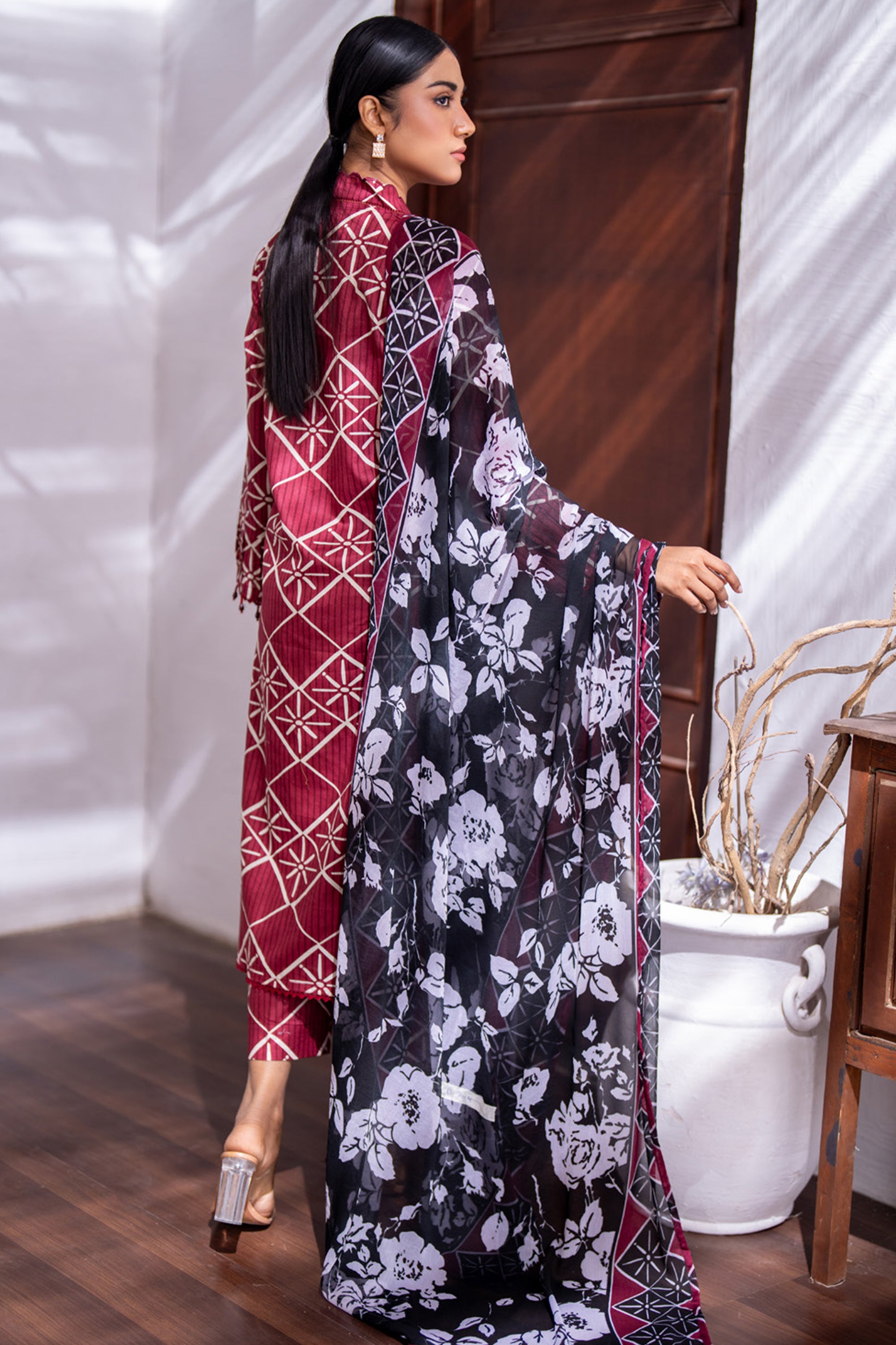 Identic Separates Lawn With Bamber Dupatta Crimson Geometry