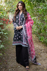 Salina Black & Pink Printed Unstitched 3 Piece Lawn Suit