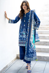 Royal Blue Unstitched 3-Piece Lawn Suit – Elegant & Timeless Design