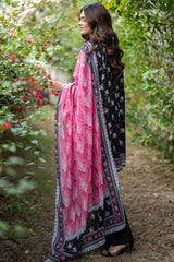 Salina Black & Pink Printed Unstitched 3 Piece Lawn Suit