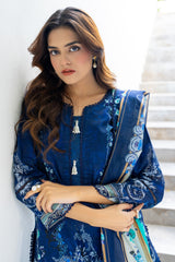 Royal Blue Unstitched 3-Piece Lawn Suit – Elegant & Timeless Design