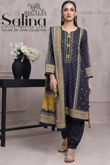 Salina Digital Printed Lawn Navy Blue and Gold