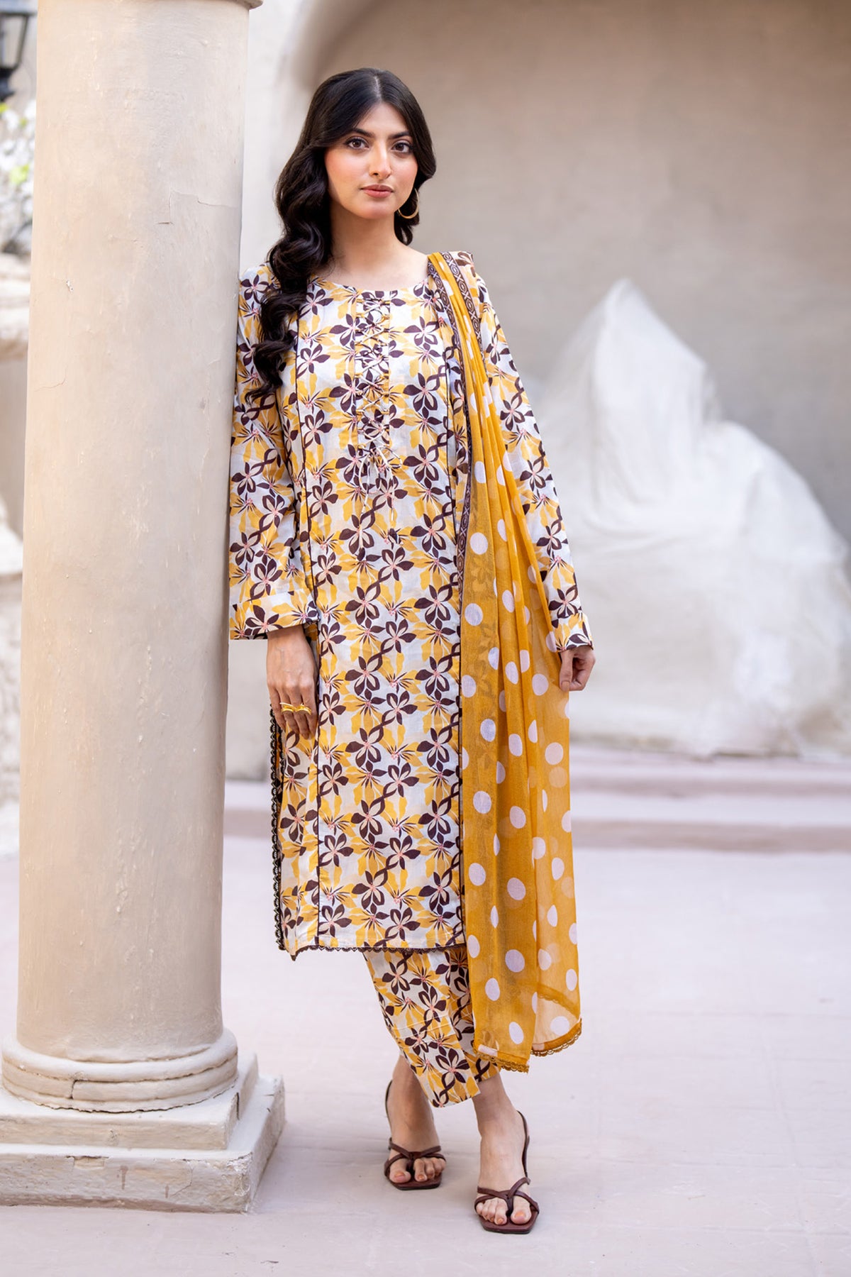 Identic Separates Lawn With Bamber Dupatta Golden Bloom