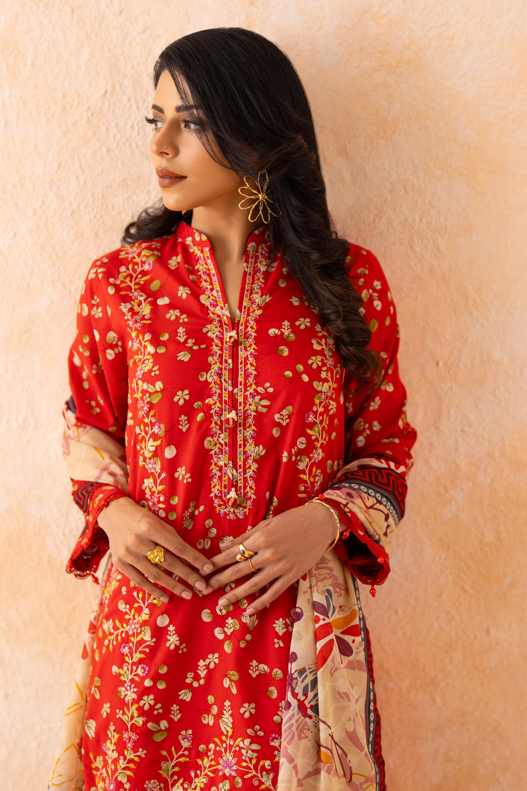 Crimson Sprig Print Lawn Suit