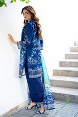 Royal Blue Unstitched 3-Piece Lawn Suit – Elegant & Timeless Design