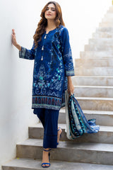 Royal Blue Unstitched 3-Piece Lawn Suit – Elegant & Timeless Design