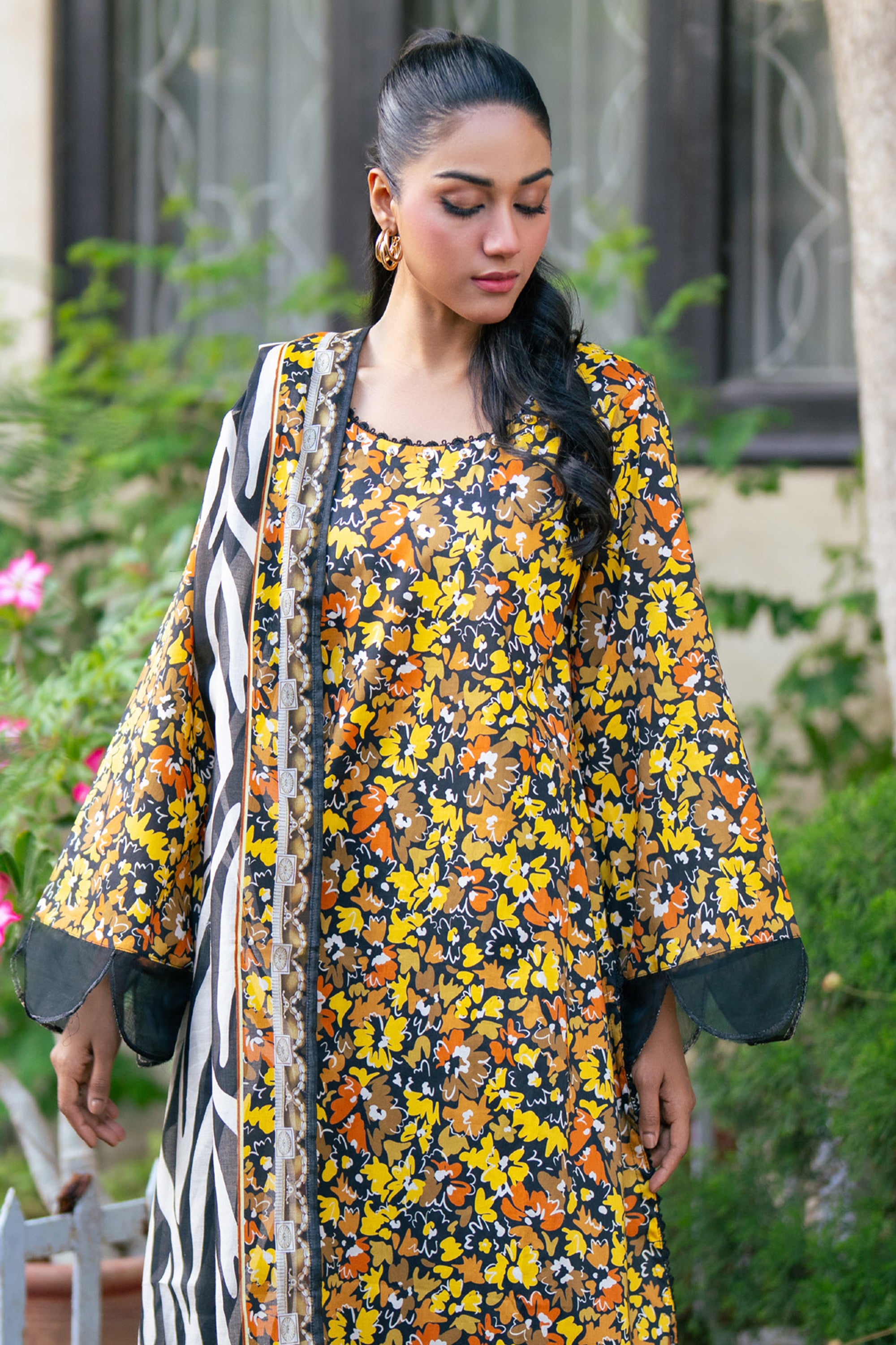 Midnight Marigold Bloom Lawn Suit
