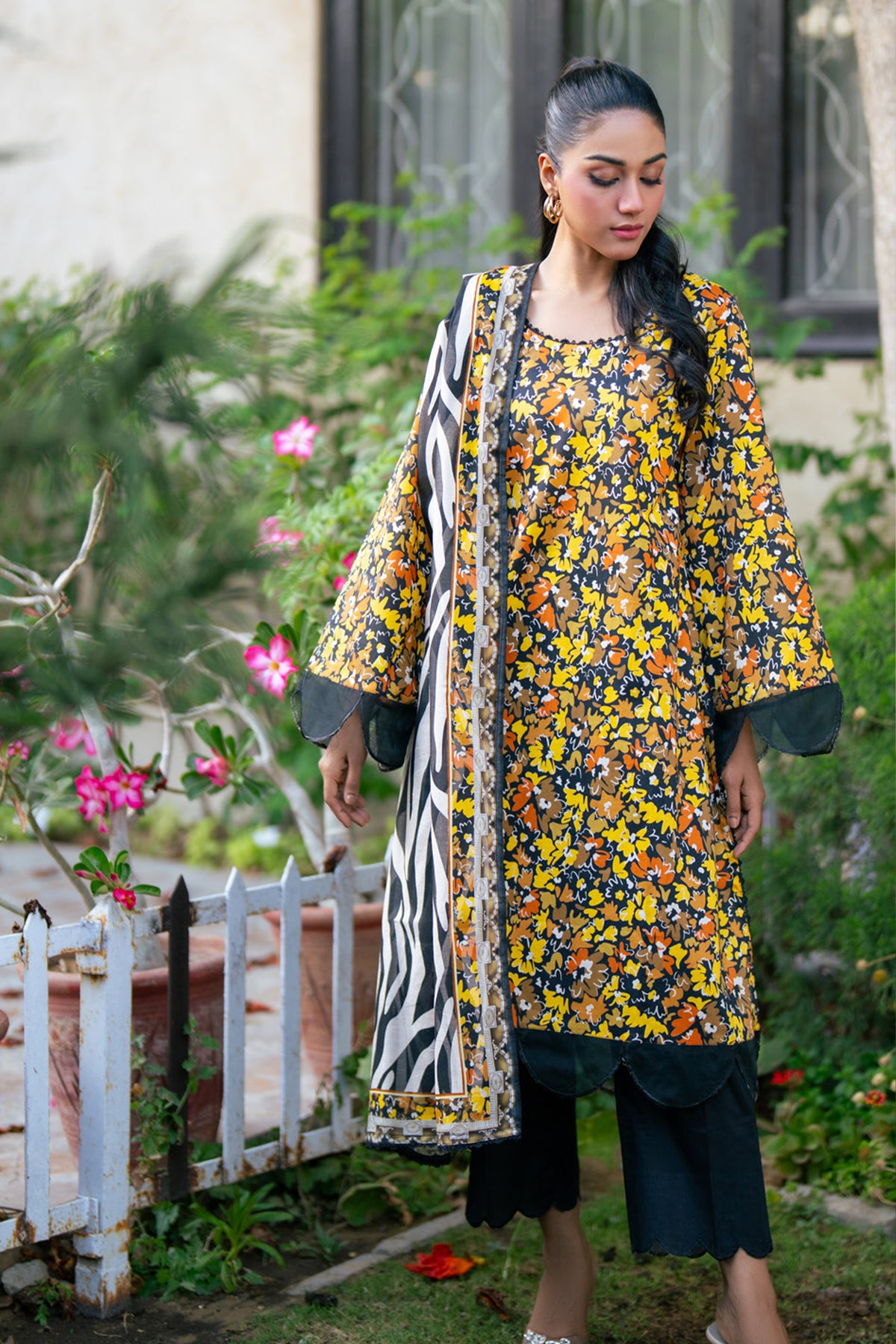 Midnight Marigold Bloom Lawn Suit