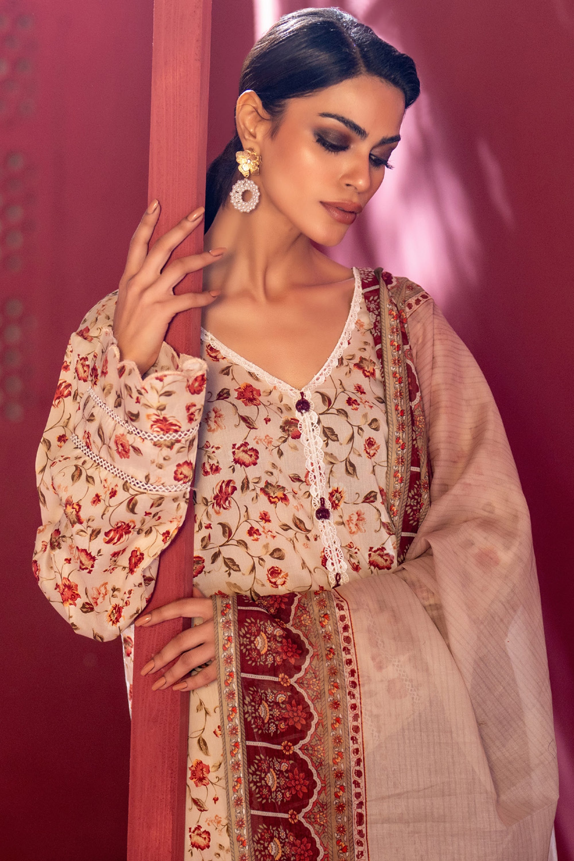 Stella Digital Printed Lawn Vol 2 Elegant Floral Beige