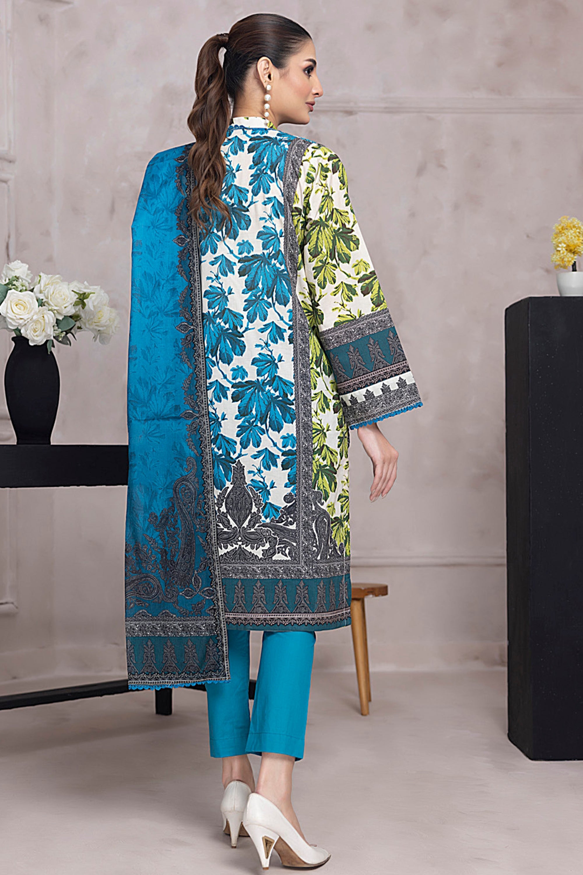 Salina Regalia Lawn Printed 3-PC Elegant Blue and Green