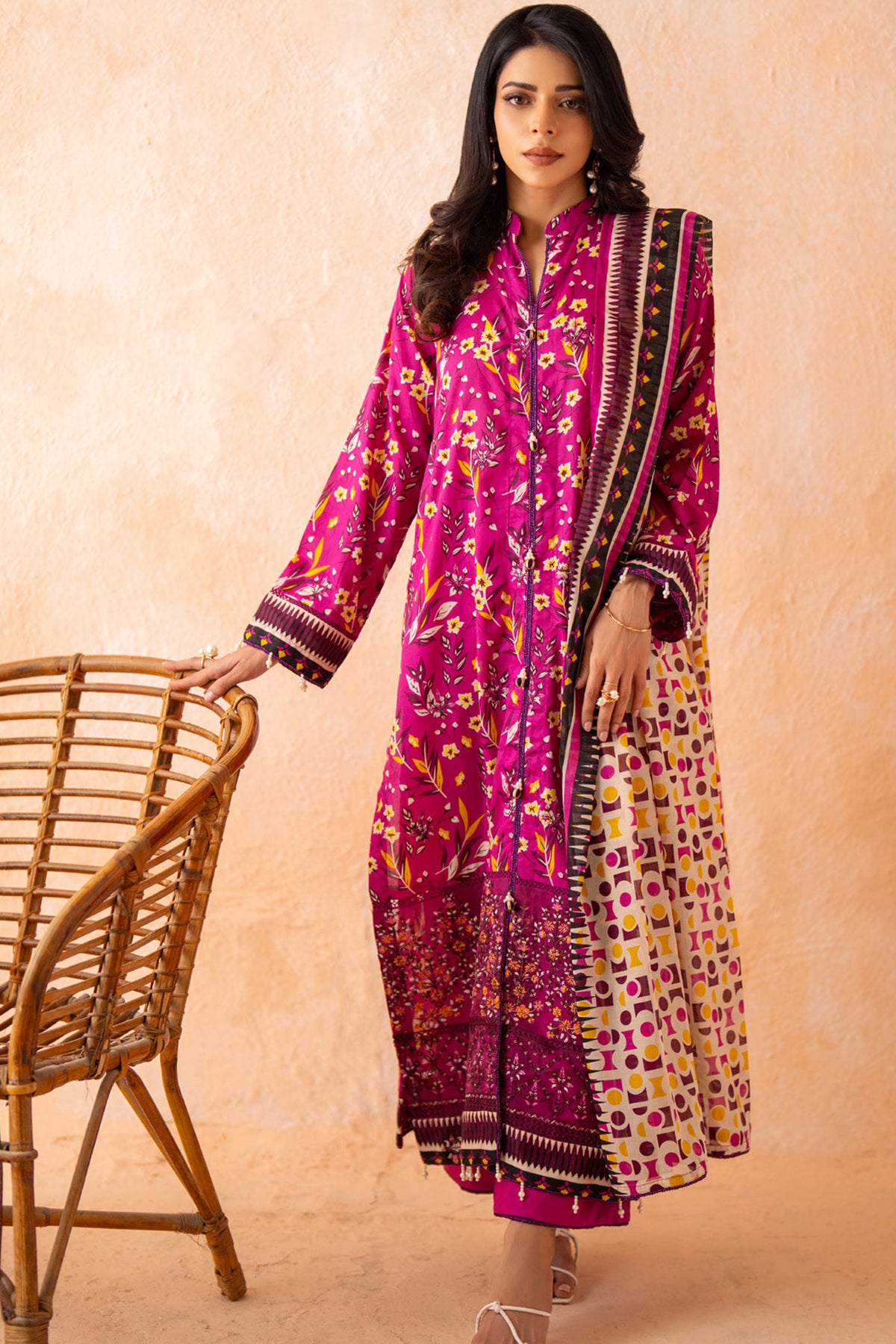 Magenta Floral Printed Lawn Suit