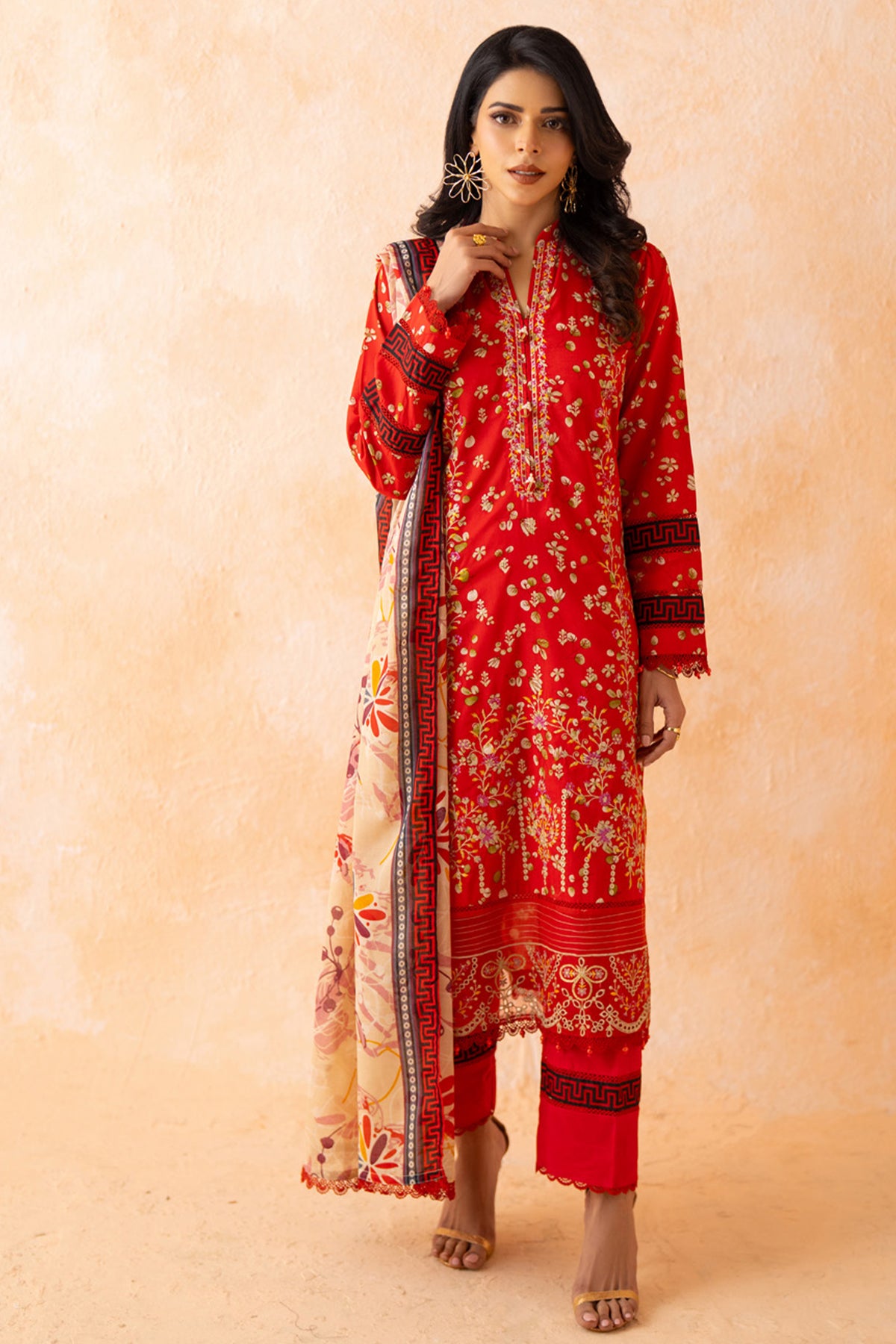 Crimson Sprig Print Lawn Suit