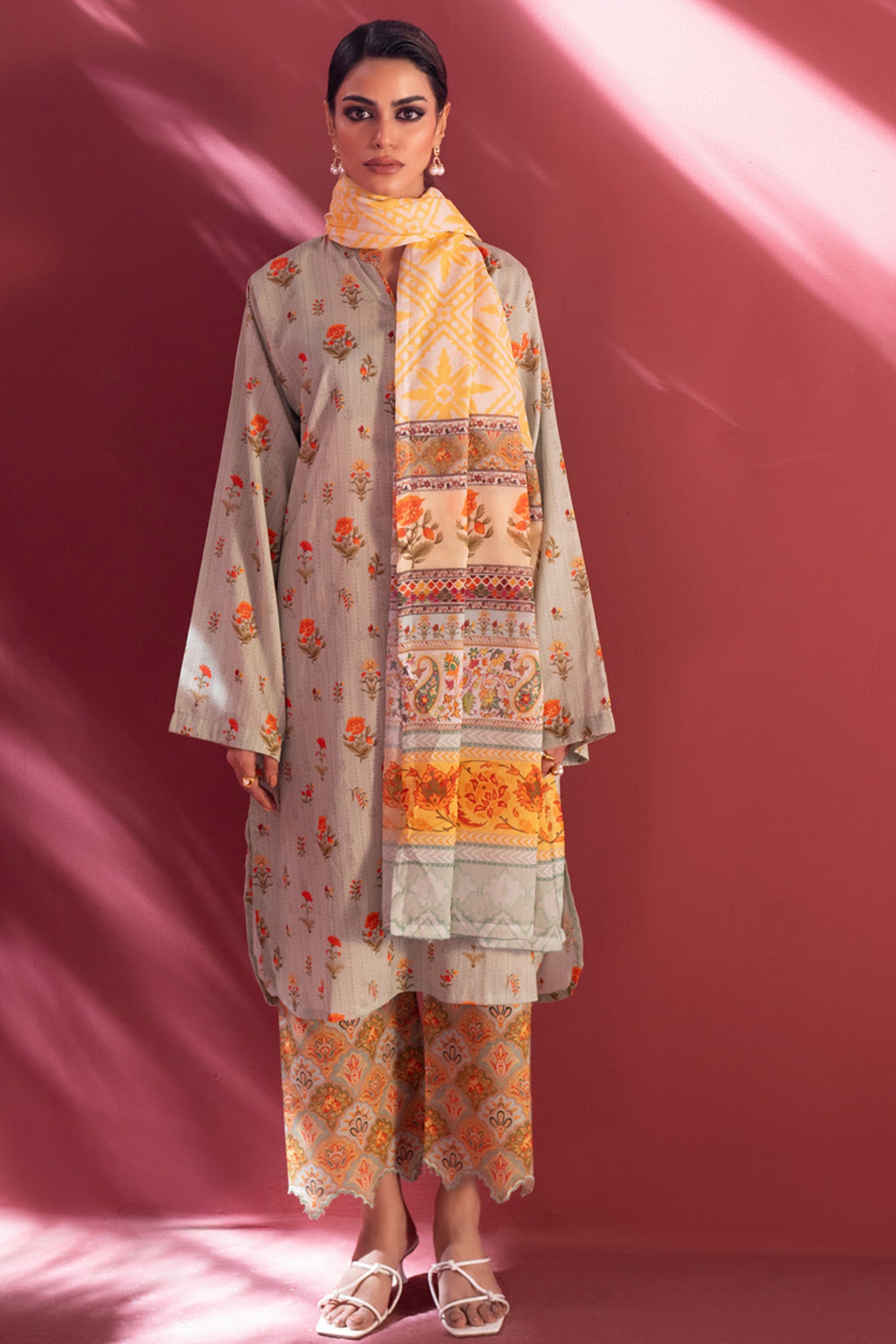 Stella Digital Printed Lawn Vol 2 Elegant Grey Floral