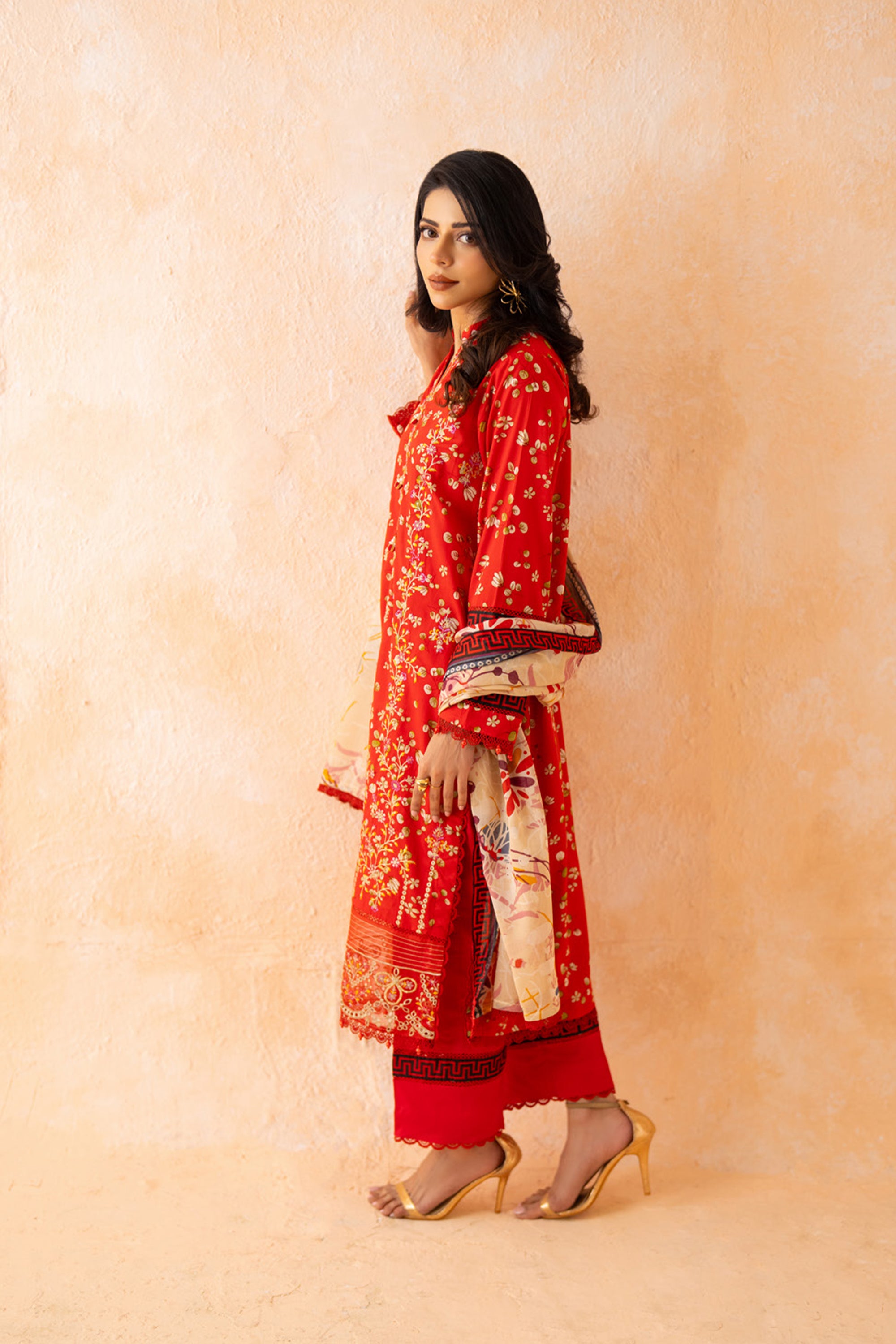 Crimson Sprig Print Lawn Suit