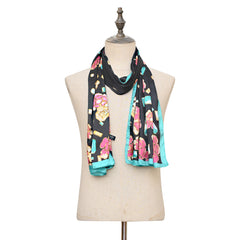 Black flower print silk scarf