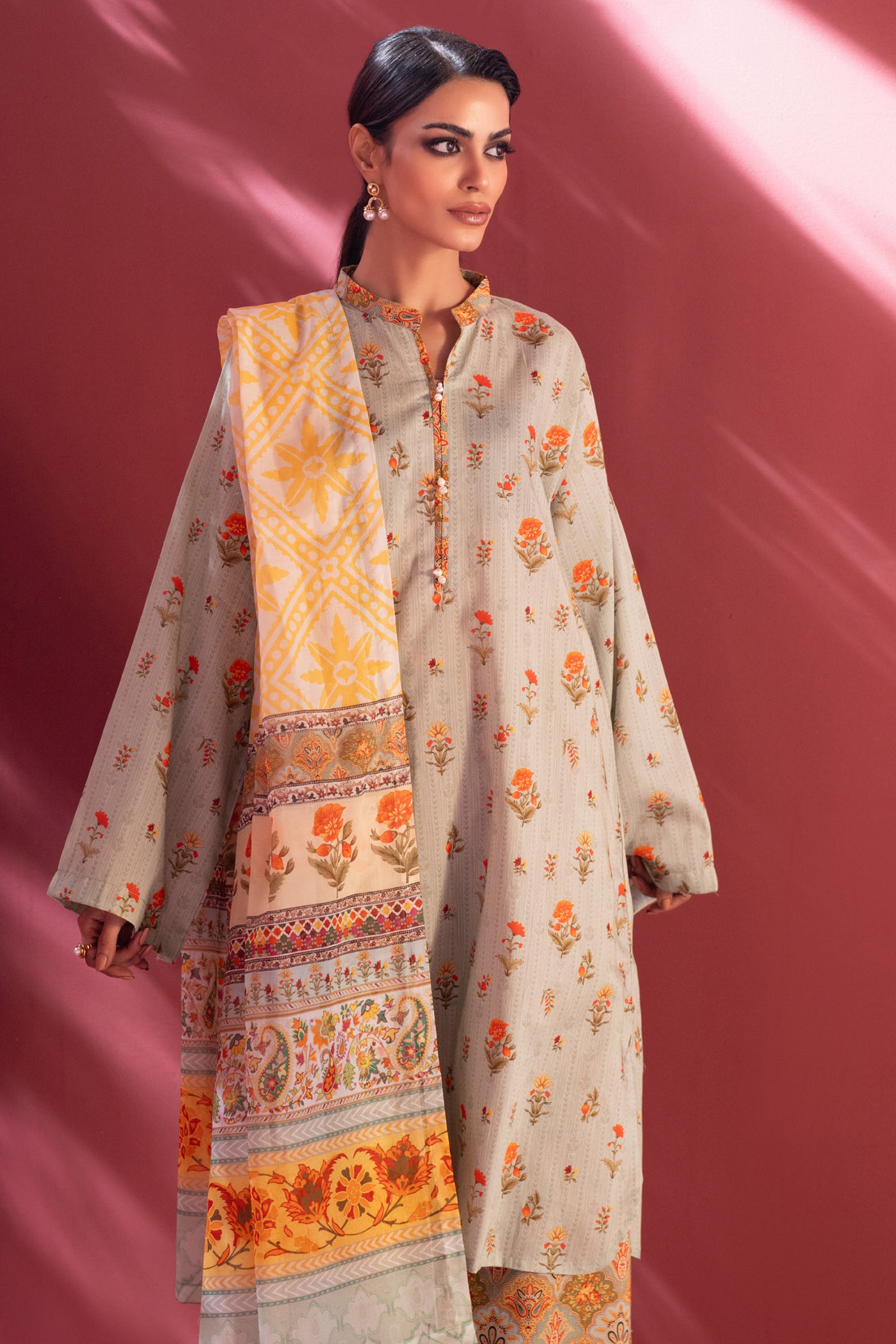 Stella Digital Printed Lawn Vol 2 Elegant Grey Floral