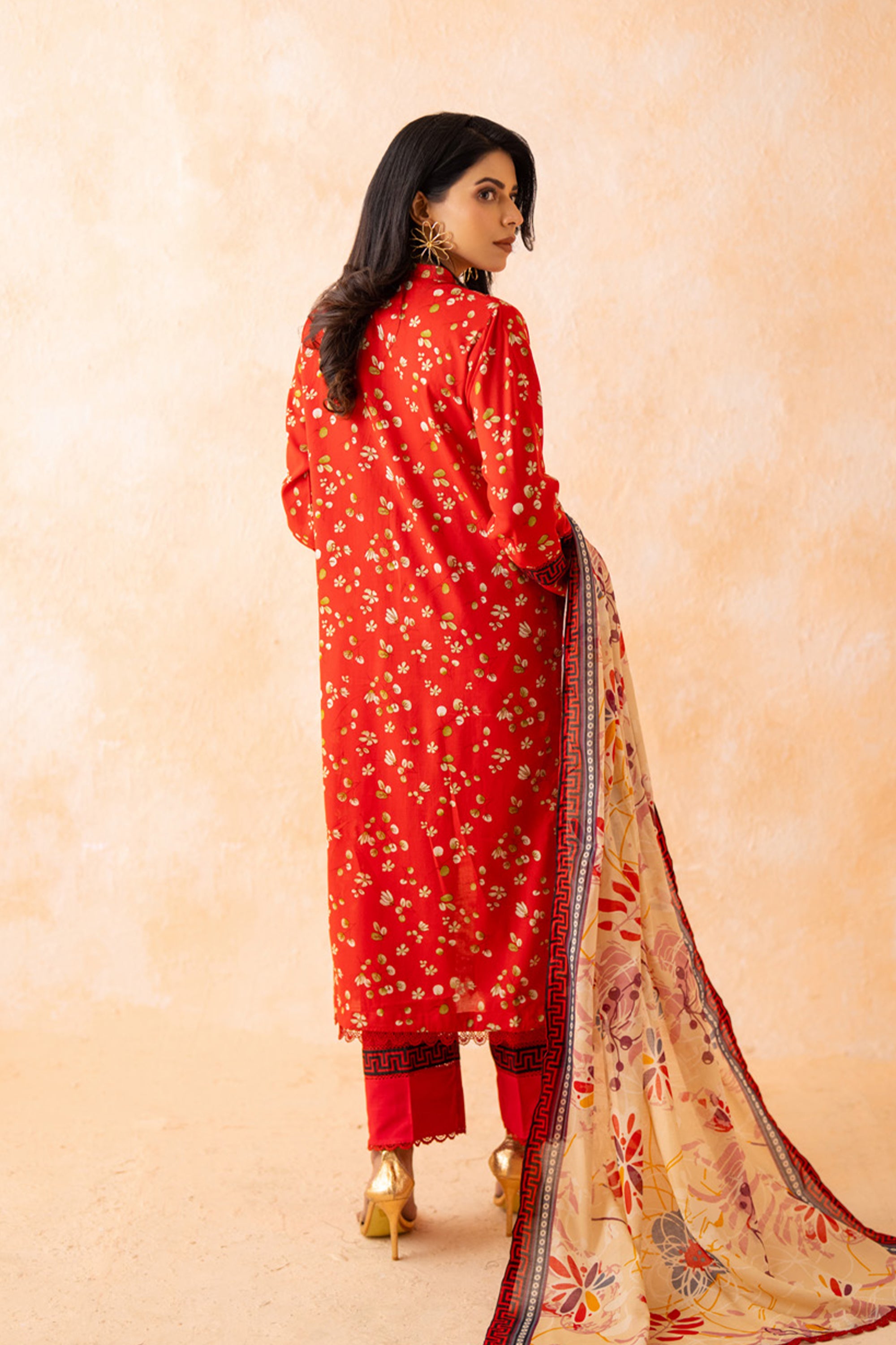 Crimson Sprig Print Lawn Suit