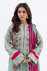 Pastel Floral Print Lawn 3-Piece Suit with Vibrant Scarf
