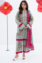 Pastel Floral Print Lawn 3-Piece Suit with Vibrant Scarf