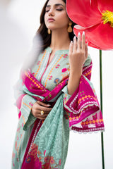 Pastel Floral Print Lawn 3-Piece Suit with Vibrant Scarf