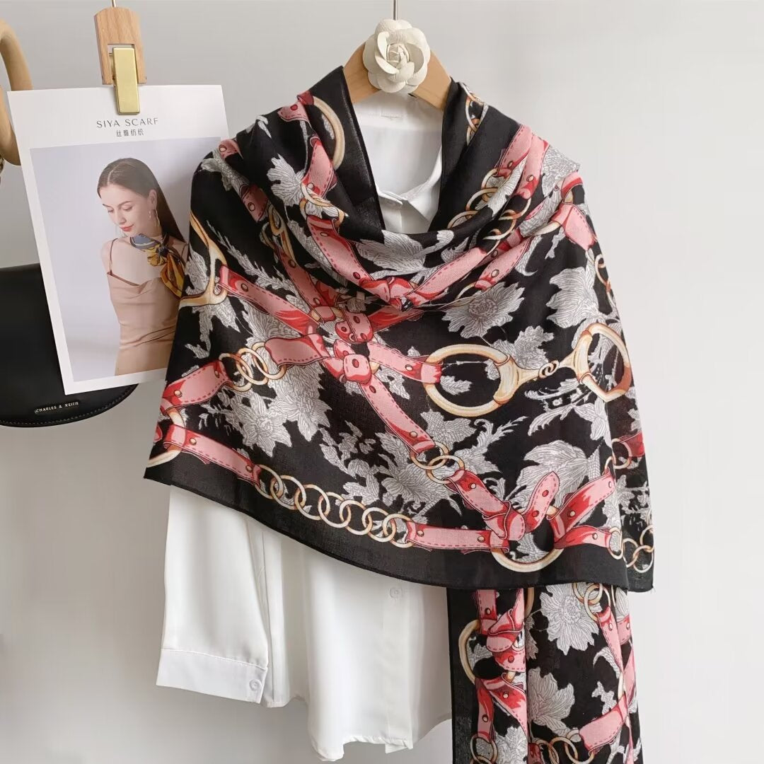 Black Chain Printed Scarf A-01