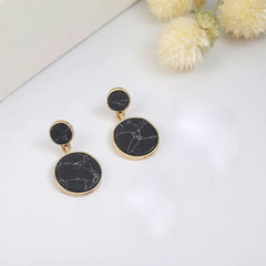 Break Black Round Drop Earrings Pair