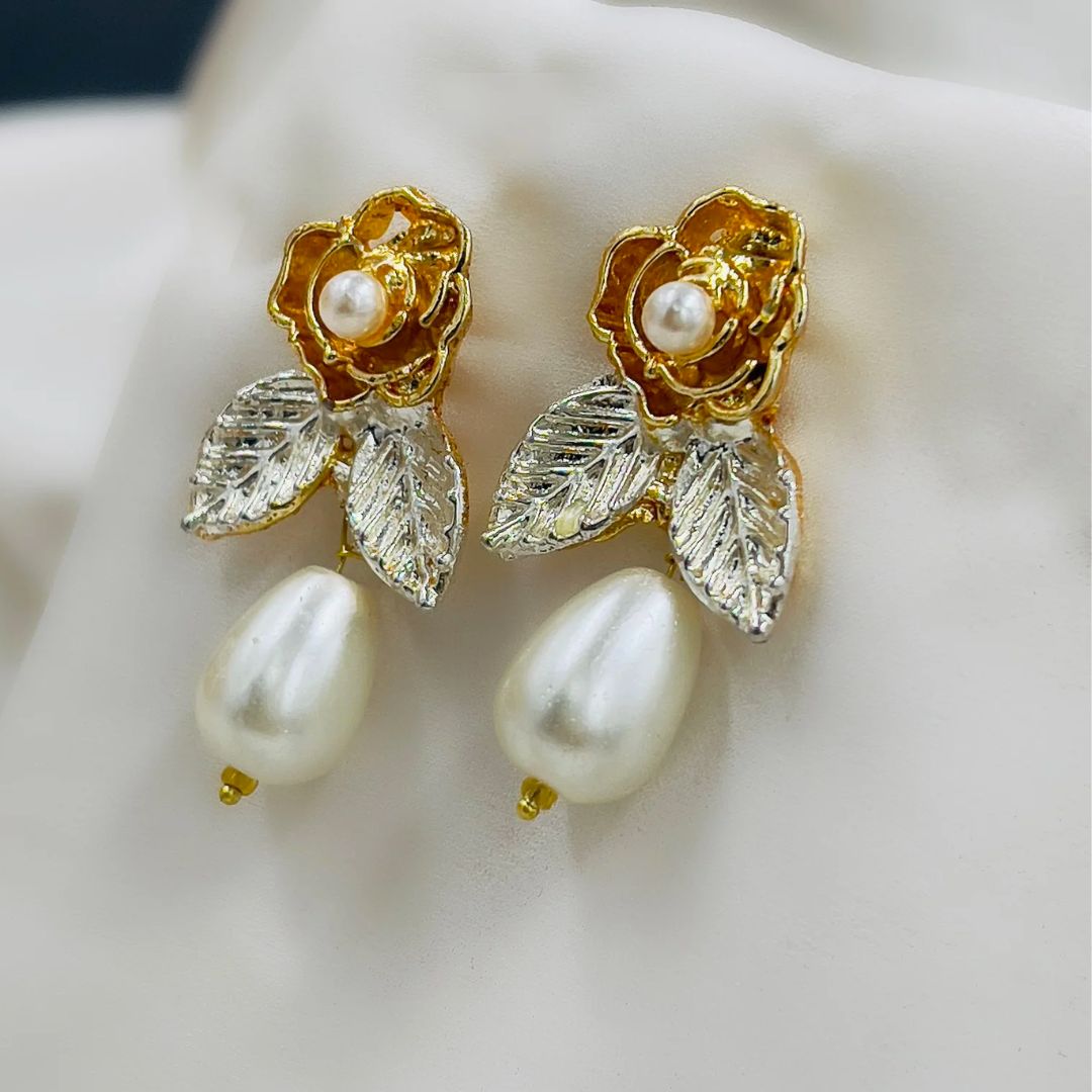 Flower/Pearl Drop Earring Pair