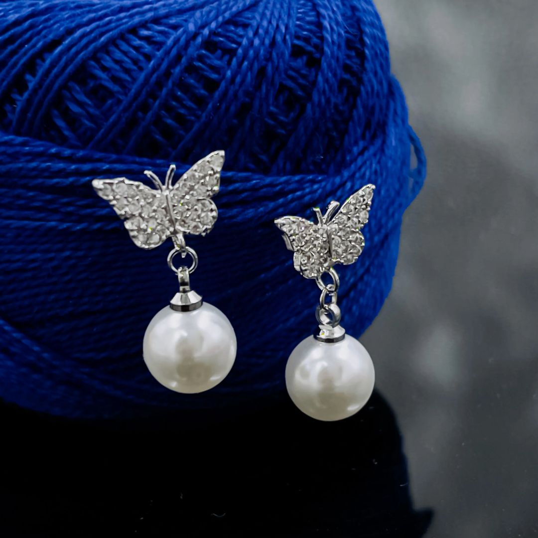 Butterfly Pearl Drop Earrings